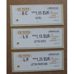 Lis2015-36 : Ex-voto Faites vos voeux Musée de la Poste EC 1.05,  LV 1.15,  LP 1.25