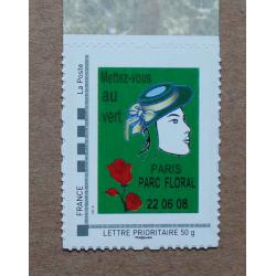 P1-O4 : Timbre-poste personnalisé cadre vert / Parc floral 2008