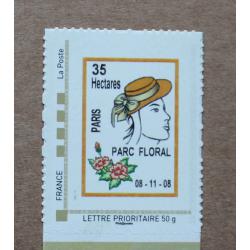 P1-O5 : Timbre-poste personnalisé cadre or / Parc floral 35 hectares