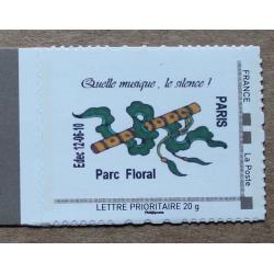 P1-O4 : Timbre-poste personnalisé filet marron-gris / Salon philatélique Parc floral 2010 / Quelle musique, le silence !