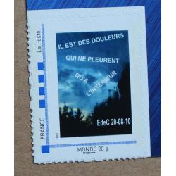 P2-P4 : Timbre-poste personnalisé filet bleu outremer / Il est des douleurs qui ne pleurent qu'à l'intérieur