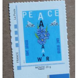 P2-P4 : Timbre-poste personnalisé filet bleu gris / War - Peace