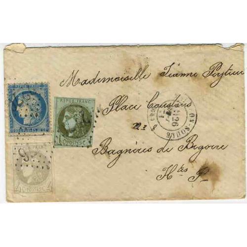 Lettre 26 sept 1871 commune de Paris 25cts- tricolore 20 ct siège+4 cts bordeaux+1 ct bordeaux, rare