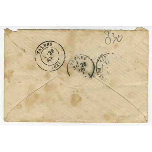 Lettre 26 sept 1871 commune de Paris 25cts- tricolore 20 ct siège+4 cts bordeaux+1 ct bordeaux, rare