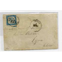 Lettre taxée 40 ct bleu lyon 4 oct 1874 signée Calves, rare