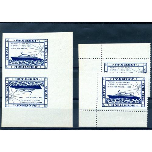 paquebot Normandie, vignettes commémoratives de la 1e liaison postale Le Havre - New York