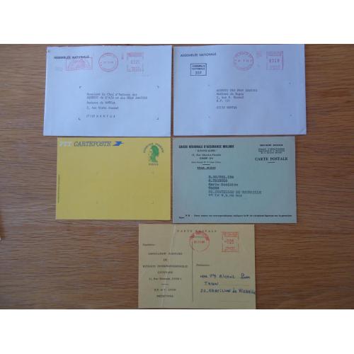 lot de 2 enveloppes en tête assemblée nationale et 3 cartes de correspondance diverses