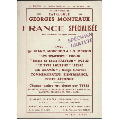 catalogue de cotation Georges Monteaux 1968 timbres de France