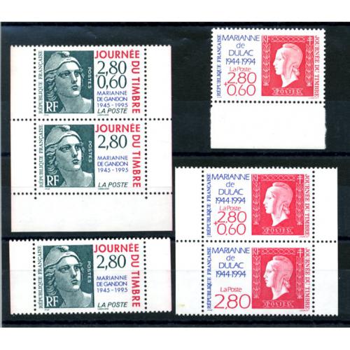 France journée du timbre 1994 et 1995 paires de carnet