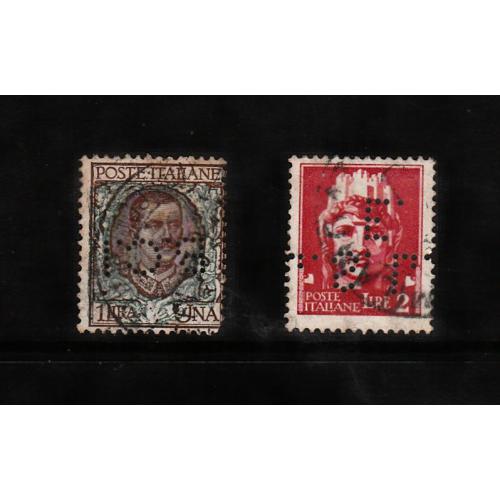 Deux timbres perforés italiens oblitérés B/TB