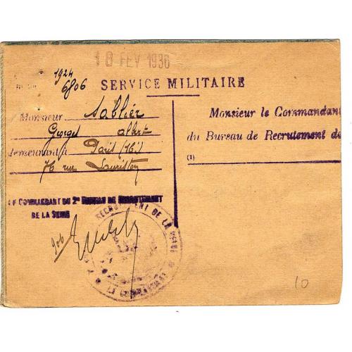 carte service militaire recrutement 1936